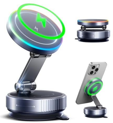 avedio links Magnetic Phone Charging Holder Mount for Car, 15W Fast Wireless Charger for car [Foldable & Magsafe] 360° Vacuum Magnetic Phone Holder for Gym/Mirror for iPhone&Android