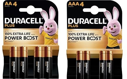 8X Piles Duracell AA + AAA Plus Power Boost (1 Blister de 4 Piles AA 150% Plus Longue + 1 Blister de 4 Piles AAA 100% Plus Longue) 8 Piles (LR6/MN1500 + LR03/MN2400)
