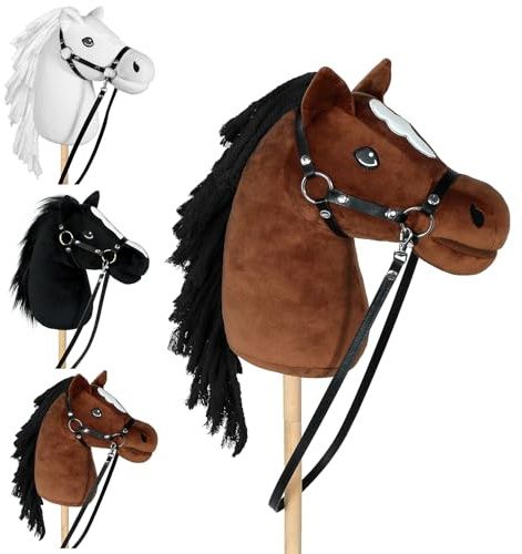 Bludrfnly Hobby Horse – käpphäst av trä med träns, käpphäst för hobbyhorsing, stabilt trämaterial, häst för ridning för barn (brun)