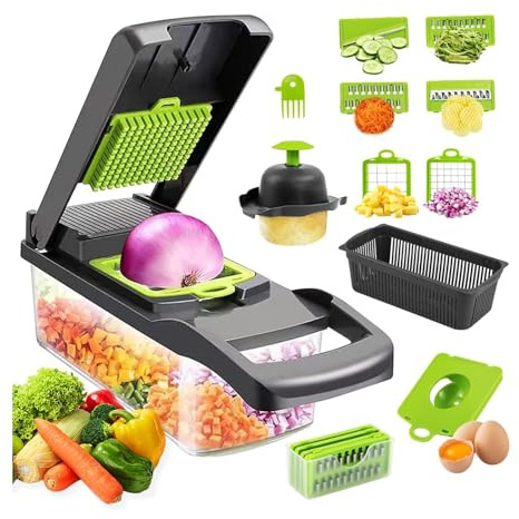 inovia EasyCoup’ – Trancheur de légumes complet 16 en 1 Kit Mandoline Cuisine Multifonctions pour Couper, Râper et Trancher les Légumes -7 Lames Remplaçables - Coupe Légumes en Cube