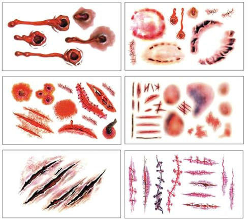 Halloween Ragni Tatuaggi, 12 pcs Ragni e Cicatrici Tatuaggi Temporanei, Adesivi Impermeabili per i Tatuaggi di Trucco, Realistica per Viso, Adulti e Bambini, Halloween Carnevale Feste in Costume