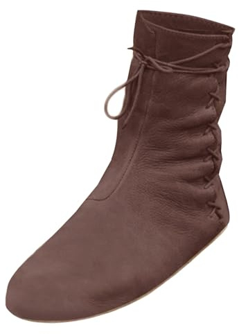 Mittelalterliche braune Stiefel für Damen, weite Passform, Übergröße, Westernstiefel, Damen, braun, mittelhoch, modisch, Schnürschuh, flach, Leder, weich, bequem, warm, Damen-Wanderstiefel, leichte