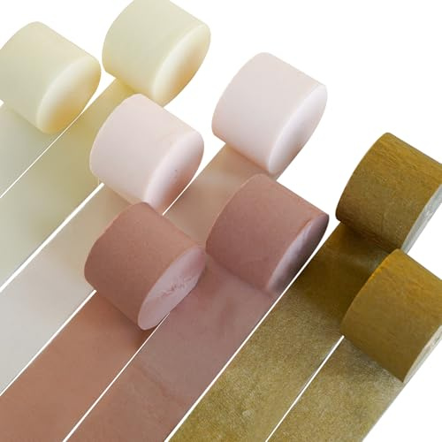 PartyWoo Pink and Gold Crepe Paper 8pcs 656 FT Dusty Baby White Streamers