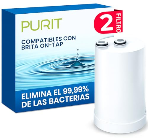 PURIT Filtri Compatibili Brita On Tap (600 L / 4 mesi) Cartuccia per Brita V-MF Riduce: cloro, PFAS, 99,99% dei batteri (2 Pezzi)