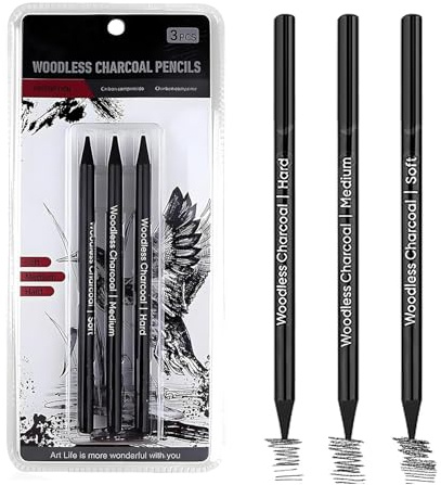 LEIHMMYAO 3-Pack Charcoal Pencils for Artists, Professional Drawing Pencils Set for Sketching, Shading & Blending, Ideal for Artists, Beginners & Portrait Drawing (Black,3 PCS)