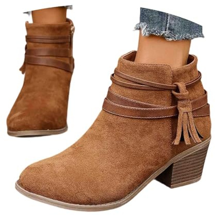 Generisch Zipper Bottines de cowboy pour femme en daim Bottes western élégantes et confortables pour l'automne et l'hiver Bottes de loisirs pour Dirndl, O Marron., 37 EU