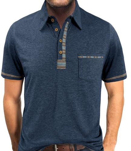 PRIVIMIX Poloshirt Herren Kurzarm Polo Shirt Sommer T-Shirts Polohemd Golf Rugby Henley Tshirt für Männer Tiefblau 3XL