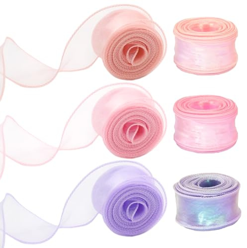 3 Rollos Cinta Organza Iridiscente, Transparente Cinta de Organza de 40 mm X 9 m, Gasa Brillante, Iridiscente Colorida de Hilo Cola de Pez, para Ramo de Bod, Manualidades, Lazos, Regalo, Decoración