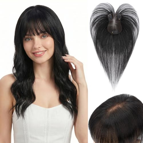 Rich Choices Volumateur Capillaire Femme Naturel Avec Frange 14g Toupet Cheveux Humain Extension a Clip Cheveux Naturel, 25cm #1B Noir