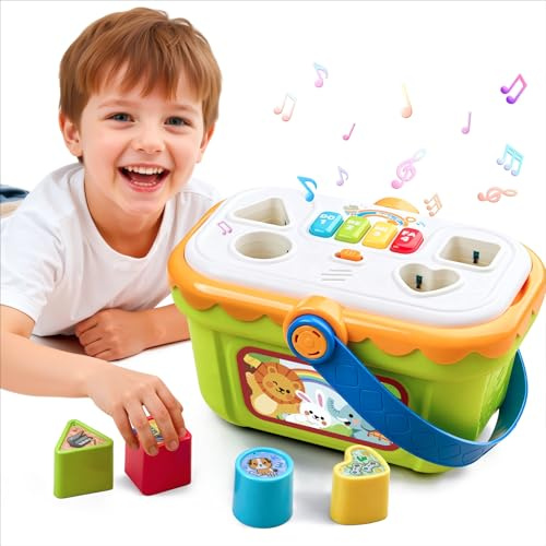 Meribbit Giocattoli Sensoriali, Scatola Musicale con Forme da Incastro per Bambini 1-3 Anni, Giochi Educativi per 2 Anni con Luci e Pianoforte, Regalo per 1 2 3 Anni