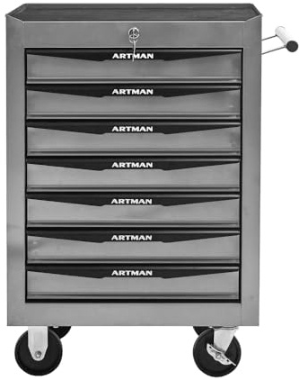 Luxebough Tool Box with Wheels, Rolling Tool Chest with Drawers & 4 Steering Casters, 20 Steel Tools Cabinet with Ball Bearing Drawer Slides, Tools Storage Organizer for Garage (Silver+ 7)