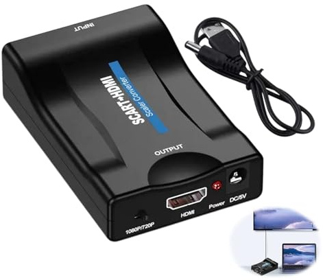 Scart zu HDMI Adapter, Video Audio Switching Cable Scart to HDMI Converter Video Audio Converter 1080P Video Scaler Wandler Plug And Play für Projektor Monitor HDTV STB VHS Blu-ray DVD Laptop