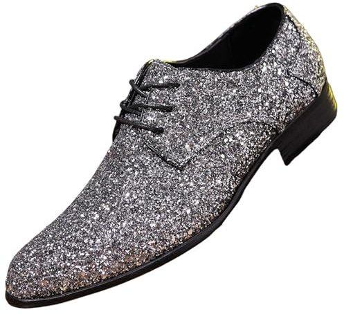 Generisch Eleganti scarpe stringate in stile Loafer con design lucido per occasioni di lavoro formali, argento, 44 EU