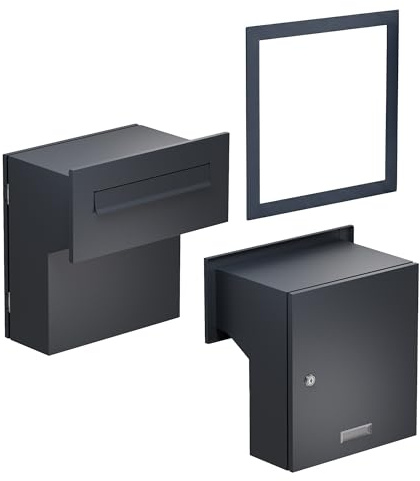 Sillar Boîte aux Lettres Murale en Anthracite| Boîte aux Lettres encastrable en tôle galvanisée avec Cadre de recouvrement | Clapet d'introduction Double Face | 33 x 35 x 19-26 cm | Serrure et 4 clés