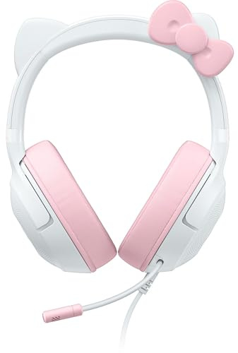 Razer Kraken Kitty V2 - Cuffie da gioco cablate USB con orecchie Hello Kitty, illuminazione reattiva Chroma RGB Stream, microfono cardioide HyperClear, driver Triforce da 40 mm, surround 7.1, oro rosa
