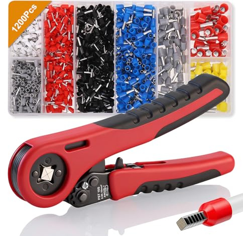 TranRantic Pince à Sertir Cosses Electriques avec 1200 Embouts de CâBle | 0,08-16mm² (AWG 28-7) Pince a Cosse, Sertisseuse à Cliquet Auto-Ajustable pour les Travaux Électriques Industriels