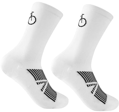BCHMN Calze Ciclismo Professionali Traspiranti per Uomo e Donna, Calzini Bici da Corsa e MTB con Supporto Plantare, Accessori Ciclismo Leggeri e Confortevoli, 1 Paio Bianco