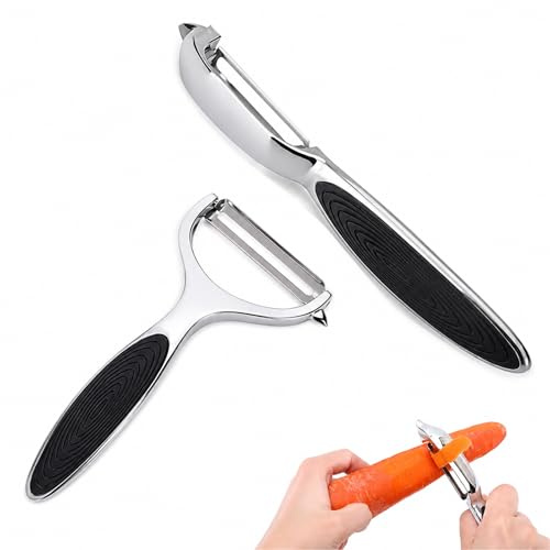 2 Stück Sparschäler,Kartoffelschäler,Gemüseschäler,Spargelschäler | Ergonomischem Rutschfesten Griff,Edelstahl Y & I-Förmiges Drehbares Gemüsemesser,Für Küche, Obst, Karotten