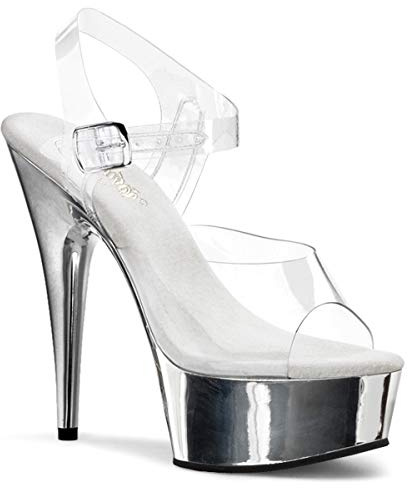 Pleaser Delight-608 – sexiga platå högklackade sandaletter 35-45, - Clr Slv krom - 35 EU