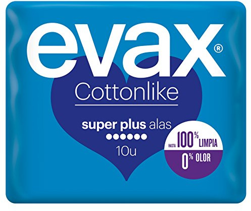 Evax Cottonlike Compresas con Alas, Super Plus, 10 Unidades, 100% Limpia y 0% Olor