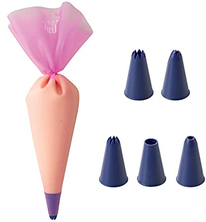 Zeal Silicone Piping Bag Set with 5 Nozzle Tips - Boxed, Pink/Purple