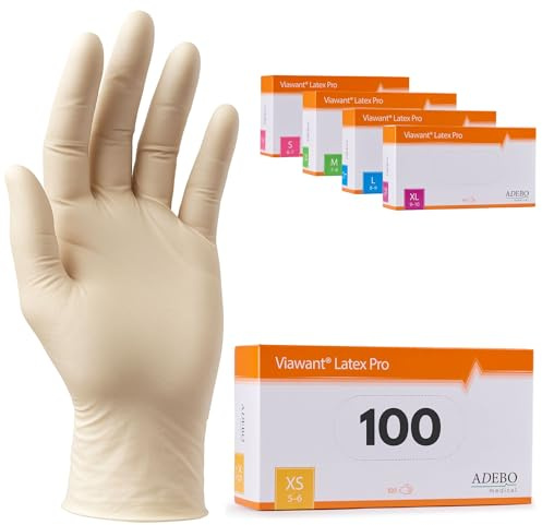 Latexhandschuhe 100 Stück | XS | Puderfreie Latex Handschuhe Weiß | Texturiert, reißfest & elastisch | Untersuchungshandschuhe Einweg für Pflege & Kosmetik | Gr. XS, S, M, L, XL
