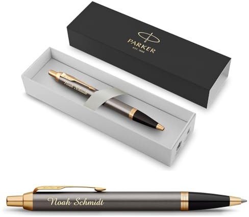 PARKER IM Core Kugelschreiber mit Gravur | Premium Stift | Geschenkbox | schwarze Mine | personalisiertes Geschenk | Namen | graviert | Jahrestag | Geburtstag (Grey G.T.)