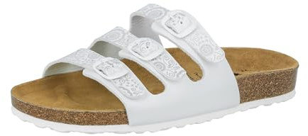 Lico Damen Bioline Flower Pantoletten, Weiß Silber, 40 EU