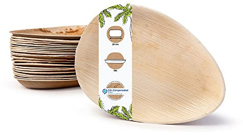 BIOZOYG 25x Platos de Hoja de Palma 26 cm - Platos de Vajilla Desechable de Hoja de Palma, en Forma de Gota - Vajilla Desechable Sostenible para Fiestas
