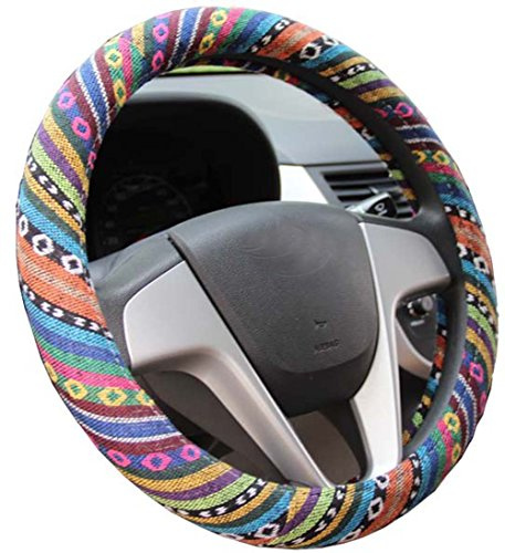 Mayco Bell 2017 Stile Etnico Grossolano Lino Panno Auto Coprivolanti Anti Scivolo e Assorbimento del Sudore Auto di Copertura Wrap (D)