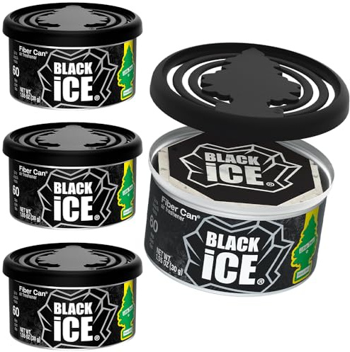 LITTLE TREES Car Air Freshener | Fiber Can Provides Long Lasting Scent for Auto or Home | Recycled Fiber | Black Ice, 4 Air Fresheners
