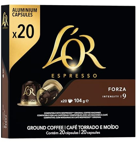 L'OR Kaffeekapseln Espresso Forza, intensiv & vollmundig, Intensität 9/13, 20 Getränke, Nespresso* kompatible Kaffee Kapseln, 20 Kapseln