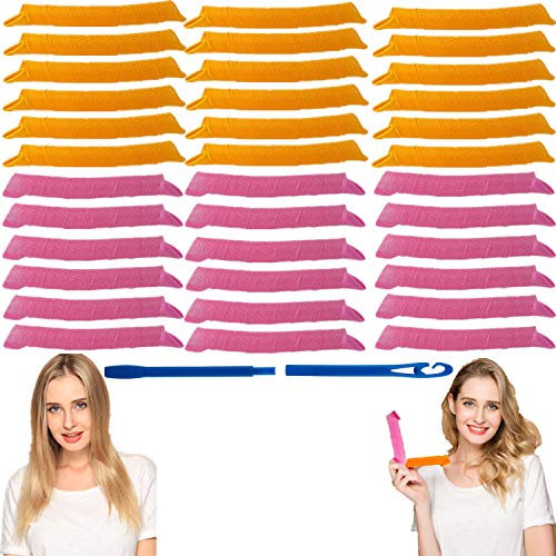 EQARD Lockenwickler Große Locken Ohne Hitze Spiral Locken Styling Rollen Kit Magic Lockenwickler Locken mit Styling Haken für Heimsalon DIY Die meisten Arten von Frisuren Rosa+Orange,36 Stück