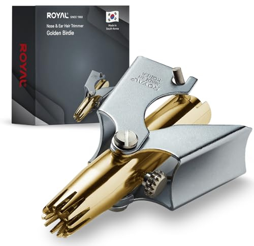 [Made in Korea] Royal Nose and Ear Hair Trimmer for Men, Manual, Battery-Free, Waterproof, Stainless Steel, Painless with Twelve Dual-Edged Blades, Patented Mechanism (Gold)