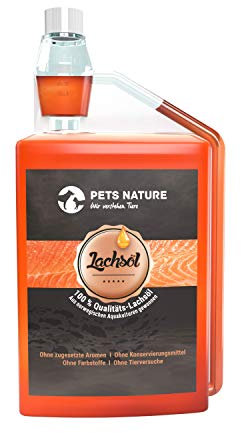 Pets Nature Lachsöl für Hunde und Katzen - 1 Liter reines Premium Fischöl mit Omega 3 und 6 für Ihren Hund, Katze und Pferd, 1000 ml