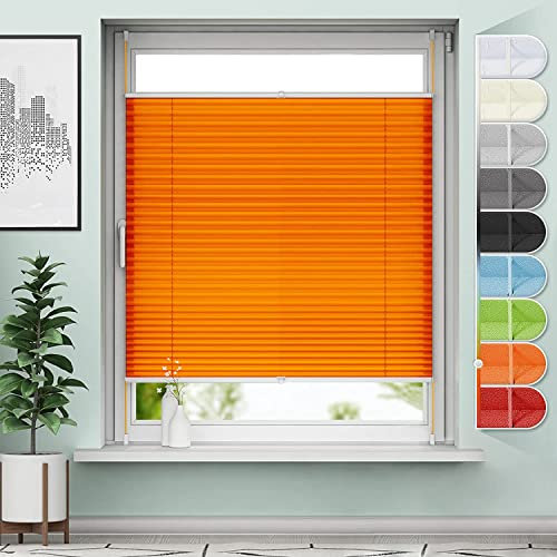 Sanfree Plissee Klemmfix Plisseerollo ohne Bohren Orange B60 x H130cm inkl. Klemmträger Blickdicht und lichtdurchlässig Jalousie Faltrollo Sichtschutz und Sonnenschutz Rollo für Fenster & Tür