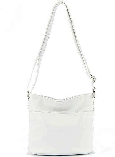 modamoda de T198 kleine Damen Leder Umhängetasche Schultertasche handmade in Italy, Farbe:Weiß