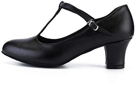 HIPPOSEUS Zapatos de Baile de carácter con Punta Cerrada para Mujer T-Strap - Salón de Baile Salsa Latina Tango Zapatos de práctica de Baile Zapato de Vestir de Baile,Negro,EU 38.5