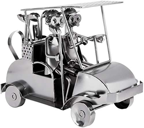 BRUBAKER Schraubenmännchen Golfcart - Handarbeit Eisenfigur Metallmännchen Golf - 24 cm Metallfigur Geschenkidee für Golfspieler und Golf Fans