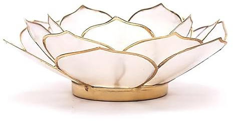 Lotus Teelichthalter Natur mit Goldrand - 13,5 cm