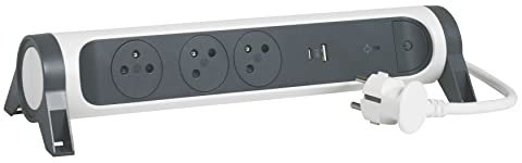 LEGRAND - Multiprise Rotative Avec Interrupteur à Voyant LED et Protection Parafoudre - 3 Prises Surface avec Terre + Prise USB-C + Prise USB-A - Cordon 1,5m - Blanc et Gris Foncé
