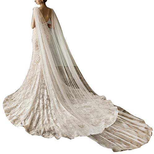 GUMEI Hochzeitsschleier Frauen Tüll Kathedrale Bodenlangen Hochzeit Capes Schulter Nachahmung Kristallschmuck Blumenapplikationen Braut Lange Wraps Umhang, Weiß, 300x150cm