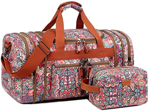 BAOSHA Mehrfarbig Frauen Reisetaschen Reise Duffel Weekender Bag Sporttasche für Damen Carry on Schlafsack mit Kulturbeutel HB-21 (HS Printings)