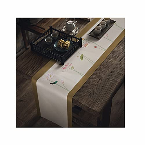 Banemi Tischläufer Dekostoff, Landhaus Tischdecke Beige Kaffee Blumen Vögel Polyester 32X160cm Tisch Deko