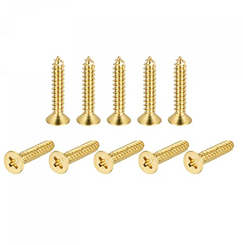sourcing map Brass Wood Screws, M5x25mm Phillips Flat Head Self Tapping Connector for Door Hinges, Wooden Furniture, Home Appliances 16Pcs