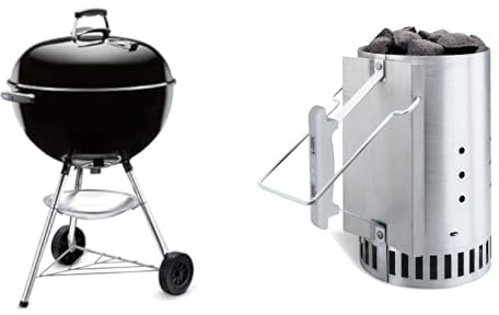 Weber 1331004 Bar B Kettle Barbecue à Charbon Noir 57 cm & 7416 Cheminée d’Allumage Rapidfire - 31,75 x 20,57 x 32,26 cm
