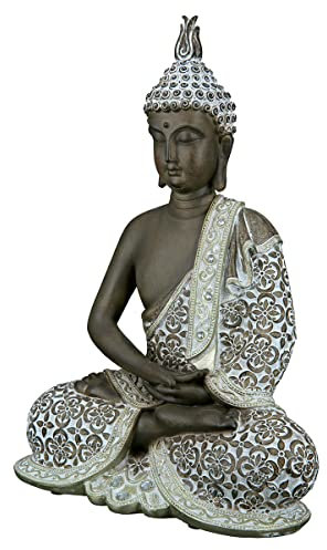 GILDE Deko Skulptur Buddha Figur sitzend - Meditation - braun/weiß - Höhe 29 cm
