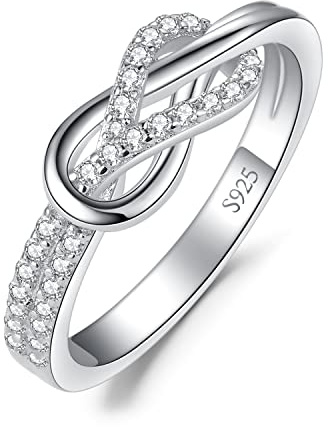 JewelryPalace Infinito Doble Nudo Anillo Plata Mujer Plata de Ley 925, Anillo de Compromiso Sencillo con Circonita Diamante Simulado, Anillos Niña Promesa Elegantes con Piedra, Conjunto Joyas Mujer 19