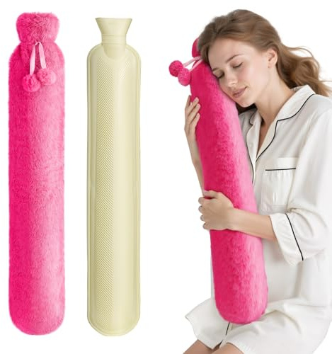 Homealexa Bouillotte Eau Chaude Longue avec Housses, Bouillotte Fourrure Extérieure 2 Litres, Grande Bouillotte Polaire