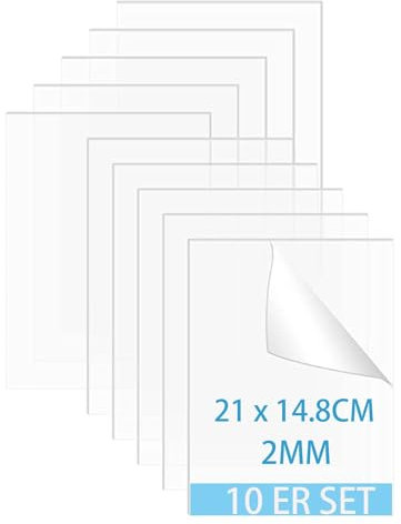 QEEYON 10 Pcs Fogli Acrilici Trasparenti A5, 1mm Trasparente Fogli di Acrilici 210 X 148mm, Pannello Acrilico per Cornice Lastra in acrilico per Disegno, Stampa, Fai da Te, Cornice per Foto